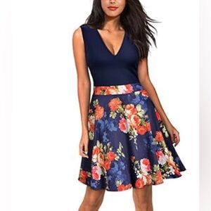 Chic and Flattering Navy and Floral Dress